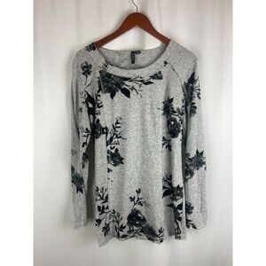 ETHYL Women's L Gray Black Floral Sweater Soft Stretch Loose Flowy Casual Cozy